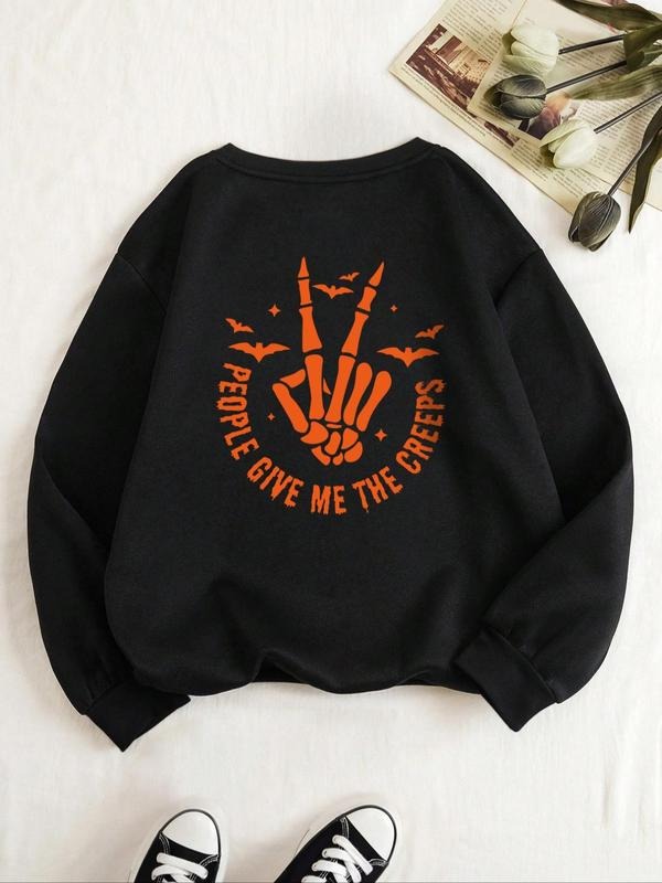 Vintage Black Crew Neck Casual Skeleton Letter Print - Adult & Kids T-Shirts, Sweatshirts & Hoodies apparel design preview 1