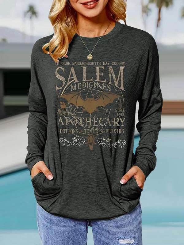 Vintage Halloween Bat Print Loose Fit Round Neck - Adult & Kids T-Shirts, Sweatshirts & Hoodies apparel design preview 1