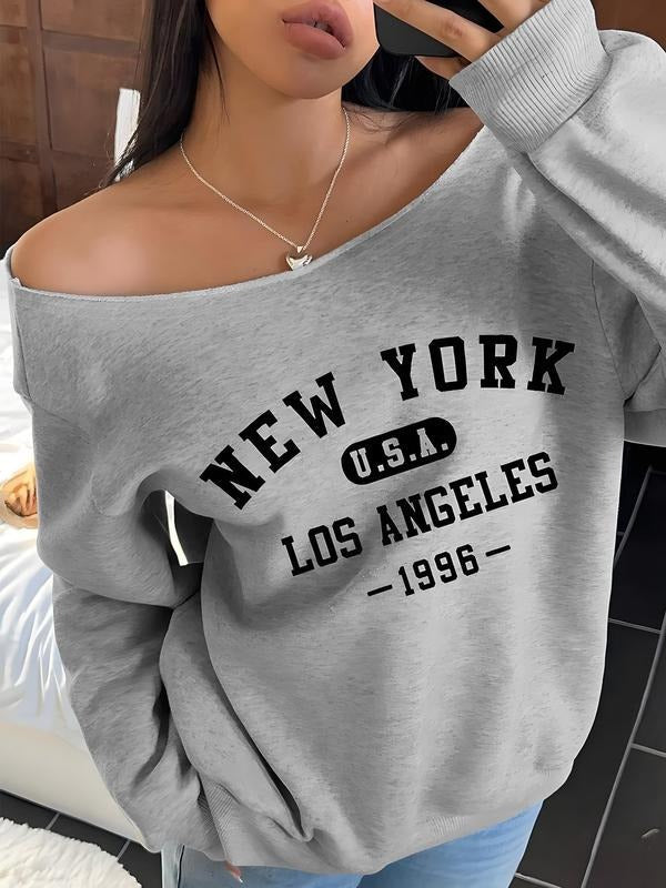 Vintage New York Print Off Shoulder Casual Letter - Adult & Kids T-Shirts, Sweatshirts & Hoodies apparel design preview 1