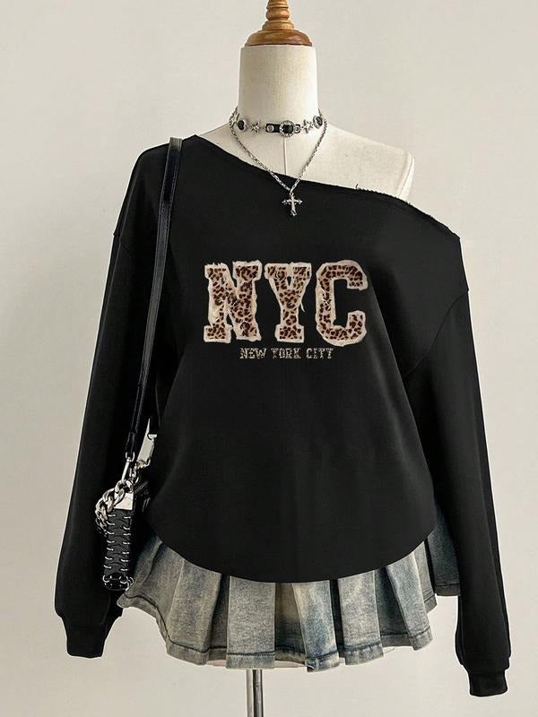 Vintage New York Print Off Shoulder Casual Letter - Adult & Kids T-Shirts, Sweatshirts & Hoodies apparel design preview 1