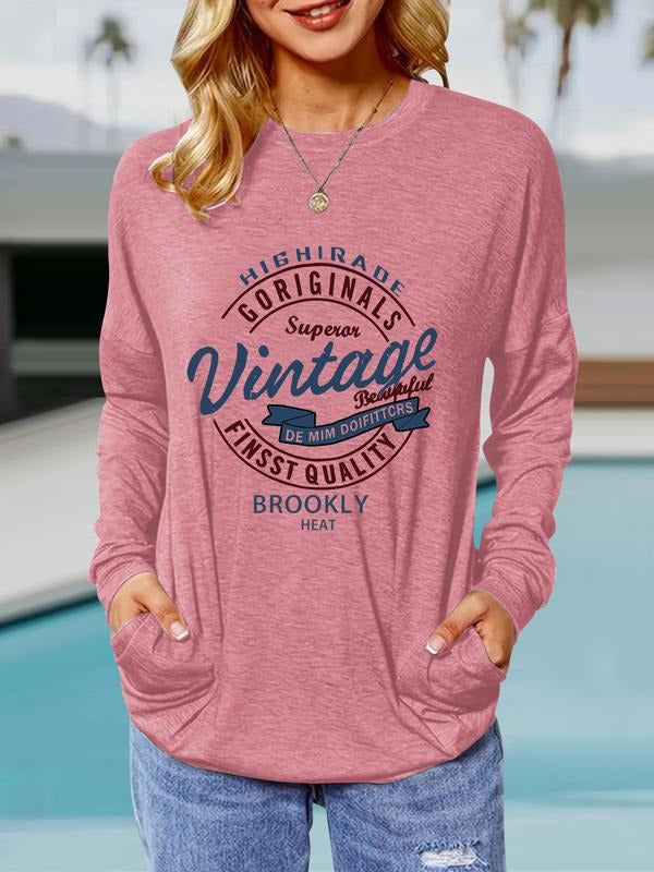 Vintage Print Round Neck Casual Loose Fit Pockets - Adult & Kids T-Shirts, Sweatshirts & Hoodies apparel design preview 1