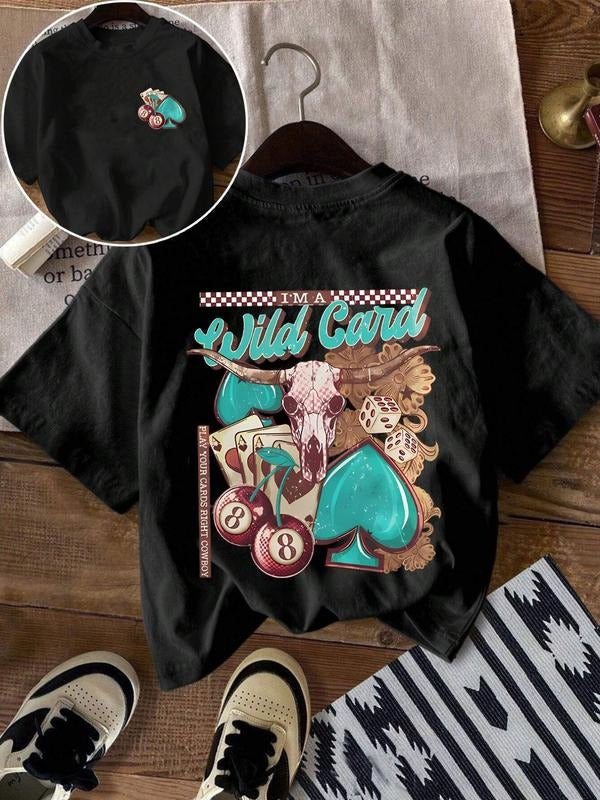 Vintage Wild West Skeleton Bull Head Print Round Neck - Adult & Kids T-Shirts, Sweatshirts & Hoodies apparel design preview 1