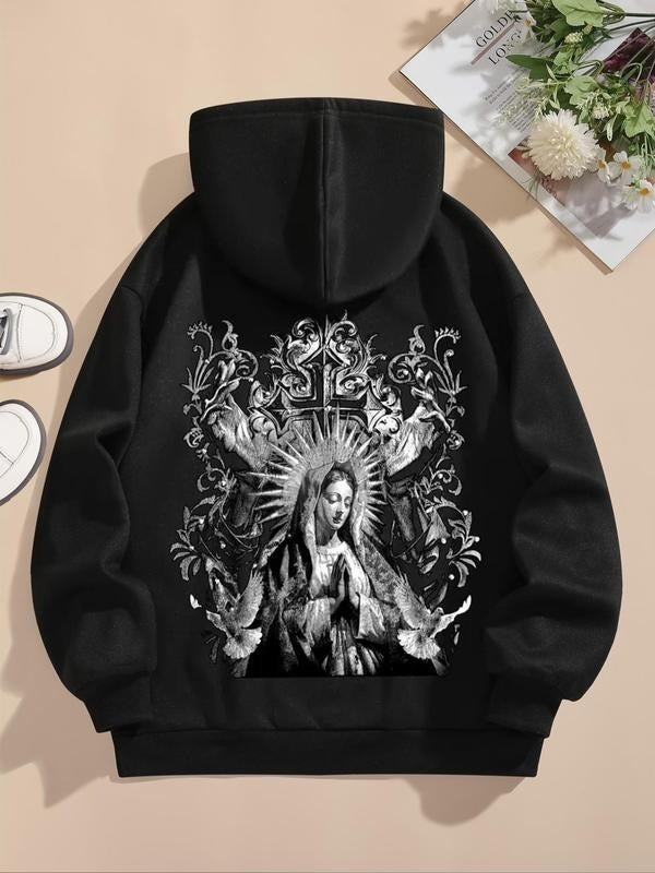 Virgin Mary Print Drop Shoulder Drawstring Casual - Adult & Kids T-Shirts, Sweatshirts & Hoodies apparel design preview 1