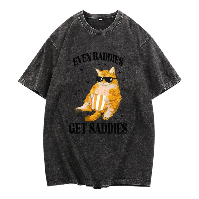 Washed Funky Cat Catchy Quote "EVEN BADDIES GET - Adult & Kids T-Shirts, Sweatshirts & Hoodies apparel design preview 1