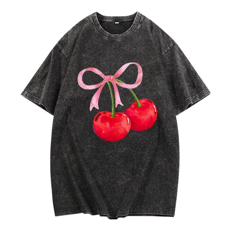 Washed Adorable Cherry Bow Retro Inspired Sweetheart - Adult & Kids T-Shirts, Sweatshirts & Hoodies apparel design preview 1