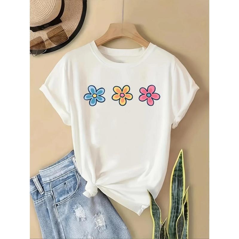 White Cotton Floral Print Loose Fit Short Sleeve - Adult & Kids T-Shirts, Sweatshirts & Hoodies apparel design preview 1