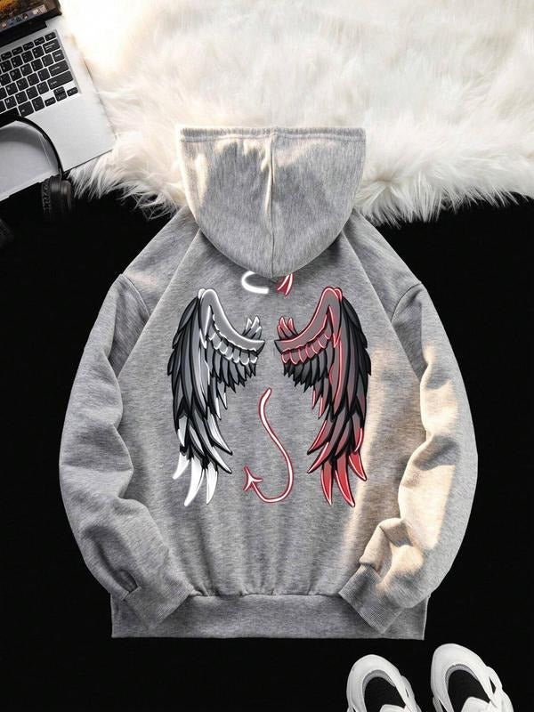 Wing Print Drop Shoulder Casual Drawstring Pocket - Adult & Kids T-Shirts, Sweatshirts & Hoodies apparel design preview 1