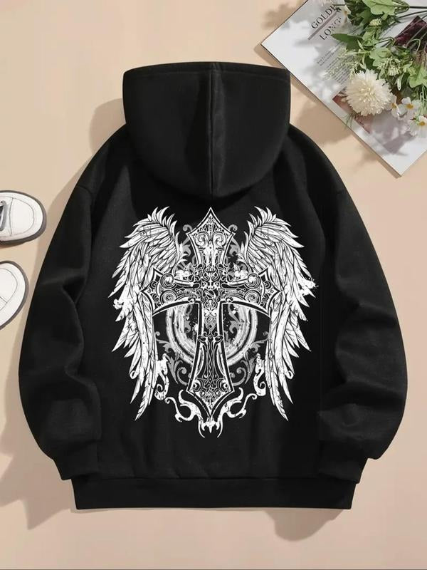 Wings Cross Print Drawstring Pocket Casual Drop - Adult & Kids T-Shirts, Sweatshirts & Hoodies apparel design preview 1