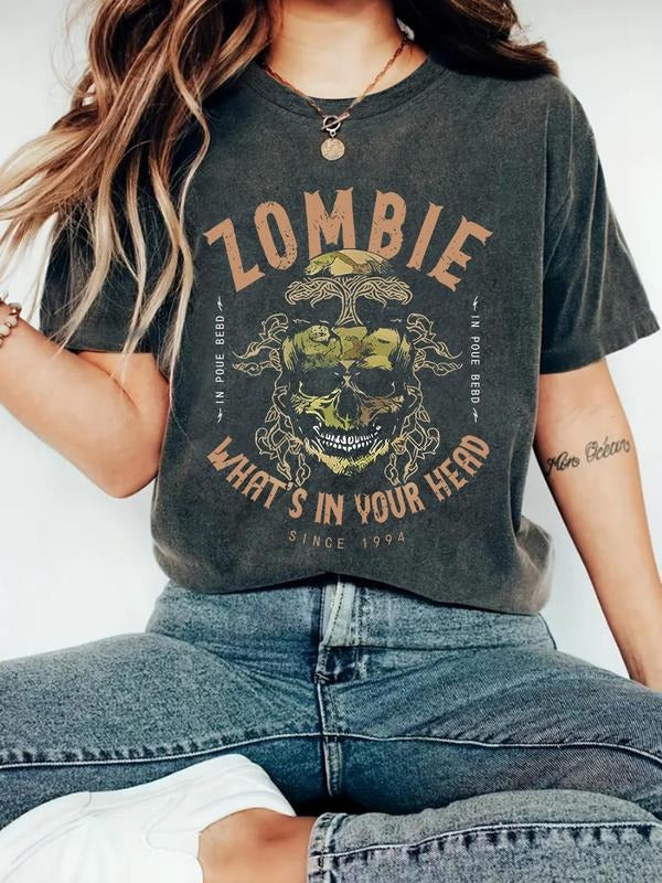 Zombie Head Print Round Neck Vintage Casual Short - Adult & Kids T-Shirts, Sweatshirts & Hoodies apparel design preview 1