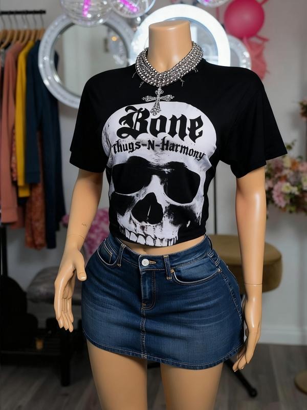Black Skull Themed Short Sleeved Vintage Y2K - Adult & Kids T-Shirts, Sweatshirts & Hoodies apparel design preview 1