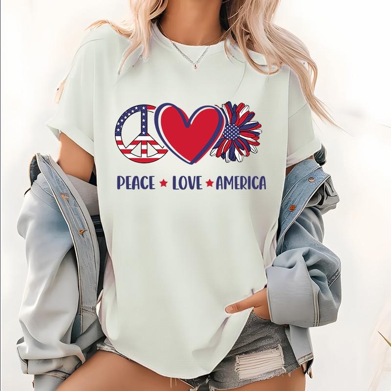 American Flag July 4th Patriotic Print PEACE LOVE - Adult & Kids T-Shirts, Sweatshirts & Hoodies apparel design preview 1