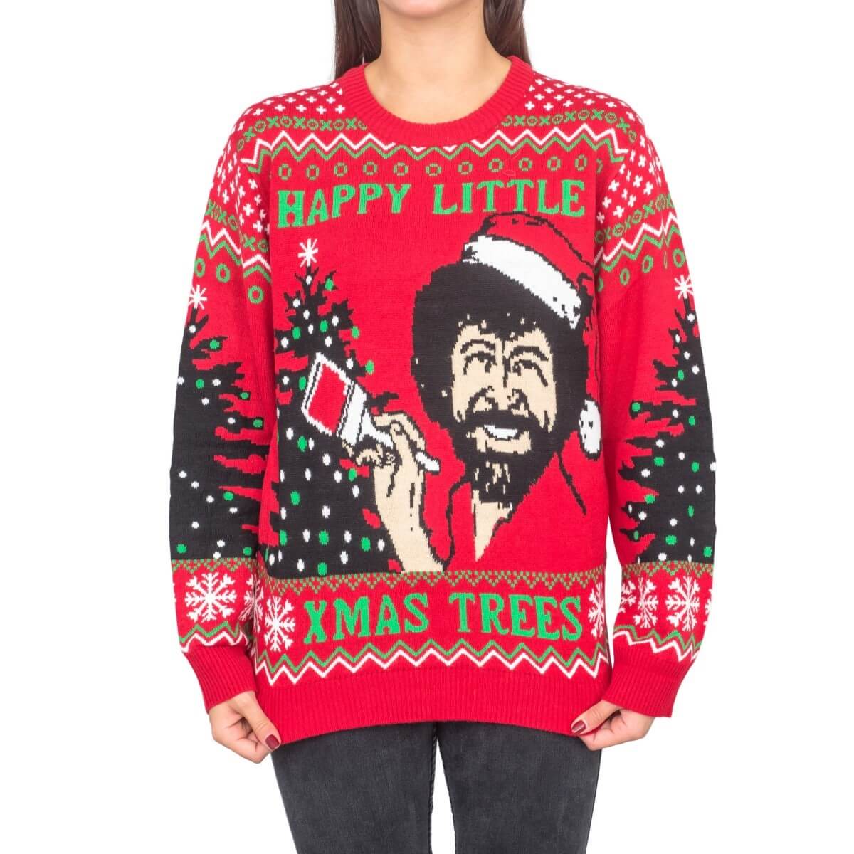 Women's Bob Ross Happy Little Xmas Trees Ugly Christmas Sweater - Holiday Gift product image