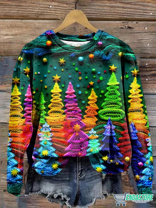 Women’s Christmas Colorful Christmas Tree Printed Casual Sweatshirt 3D Christmas Sweater - Holiday Gift product image