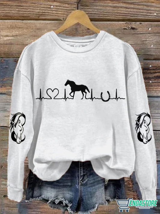 Women’s Horse Heartbeat Horse Lover Printed Sweatshirt 3D Sweater - Gift for Animal Lovers product image
