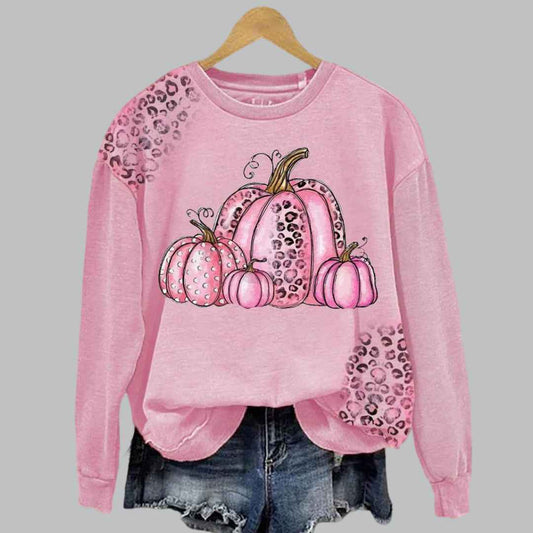 Women’s Pink October Halloween Pumpkin Round Neck Sweatshirt 3D Sweater - Gift Idea product image