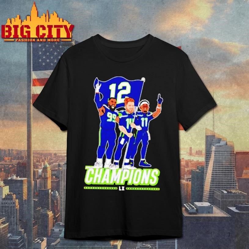 World Champions Lx Seahawks Players Holding 12 Flag - Adult & Kids T-Shirts, Sweatshirts & Hoodies apparel design preview 1