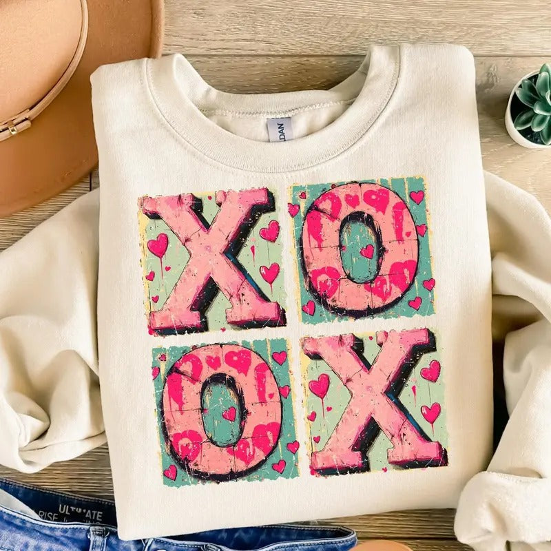 XOXO Retro Valentine Heart Bow - Adult & Kids T-Shirts, Sweatshirts & Hoodies apparel design preview 1