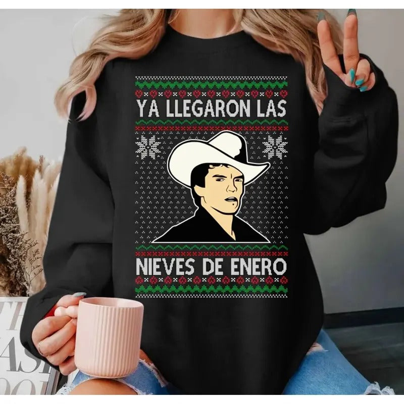 Ya Llegaron Las Nieves De Enero Ugly Funny - Adult & Kids T-Shirts, Sweatshirts & Hoodies apparel design preview 1