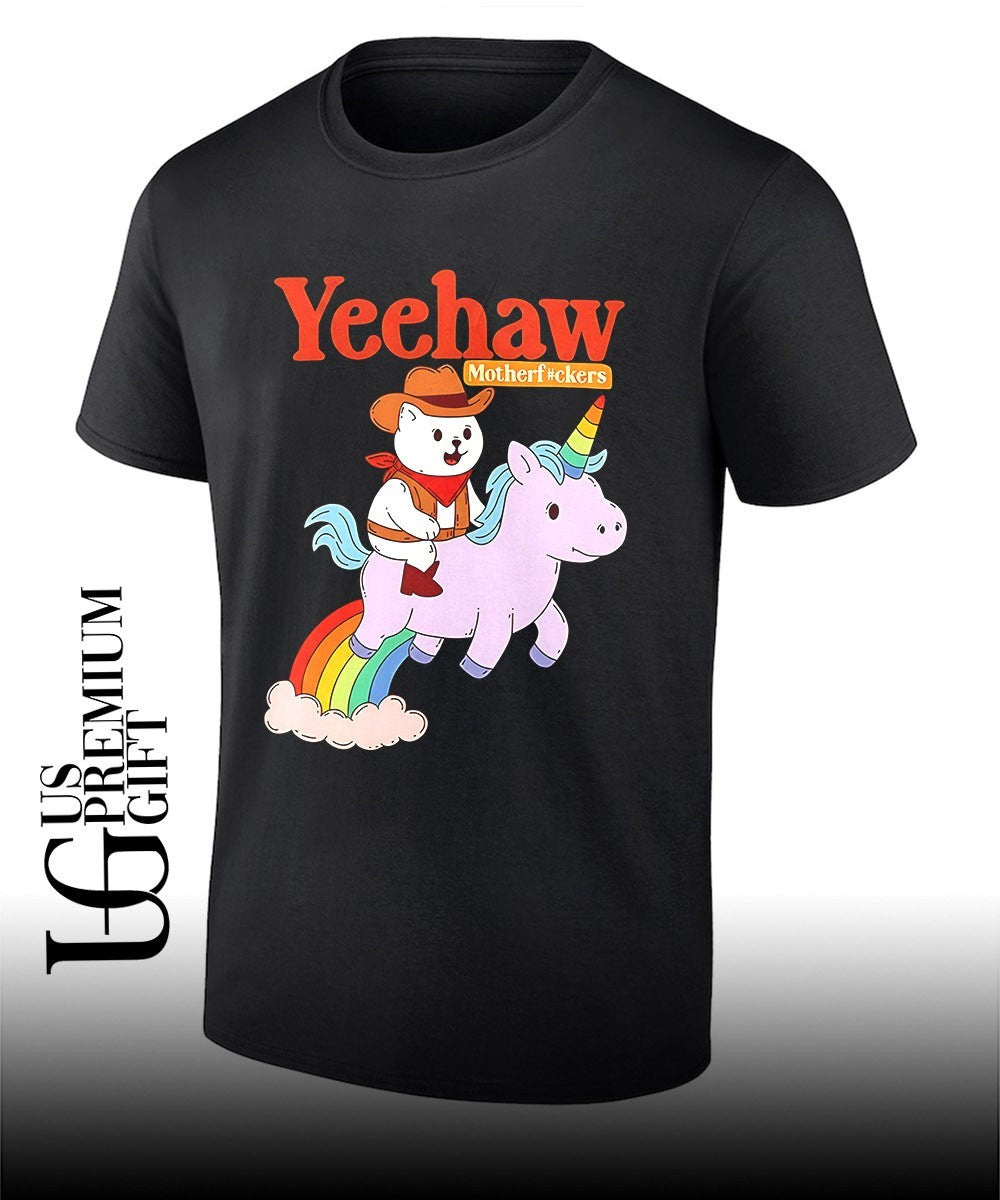 Yeehaw motherfuckers cat riding unicorn - Adult & Kids T-Shirts, Sweatshirts & Hoodies apparel design preview 1
