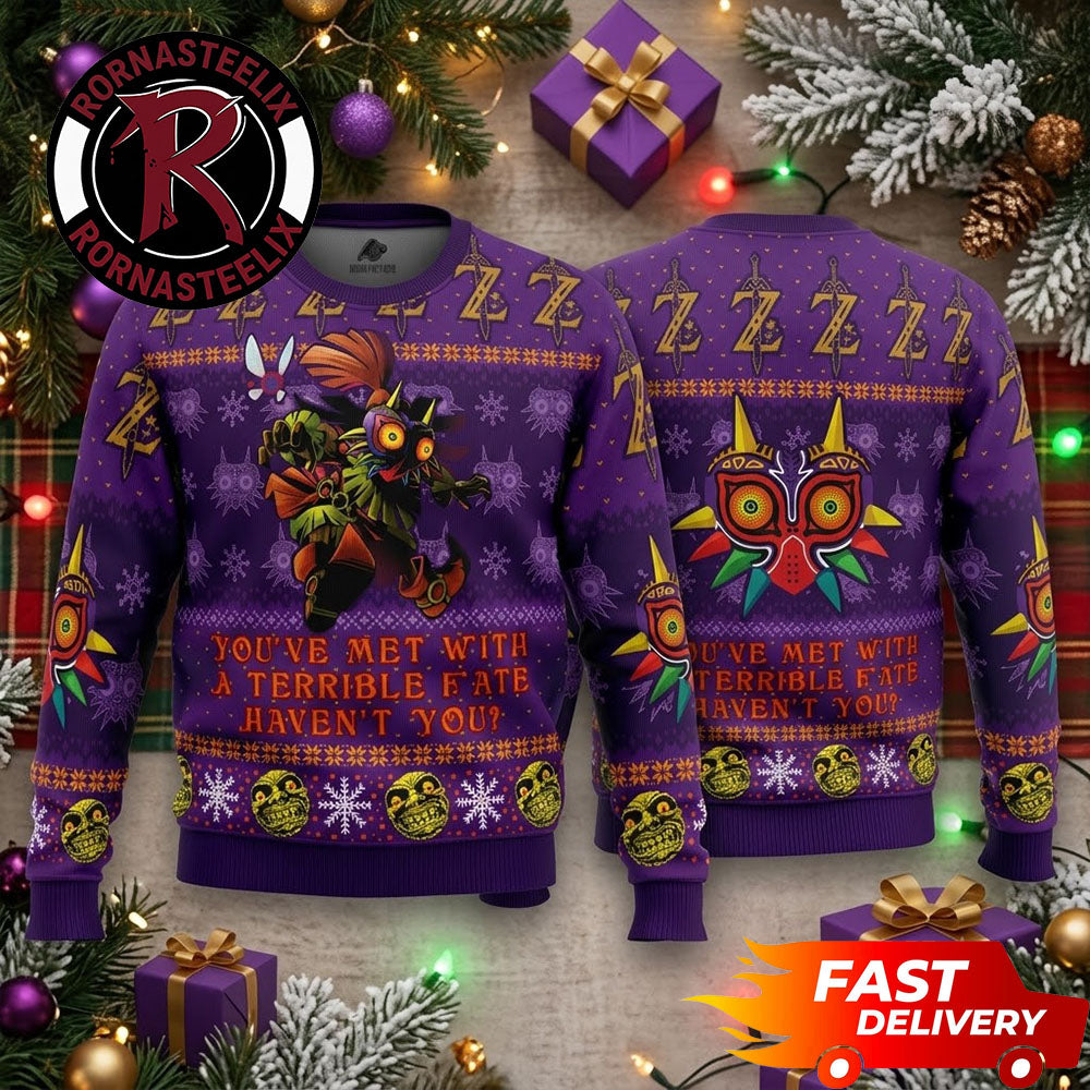 You Met With A Terrible Fate Purple Z Mas Pattern Legend Of Zelda Ugly Christmas Sweater - Gift Idea product image