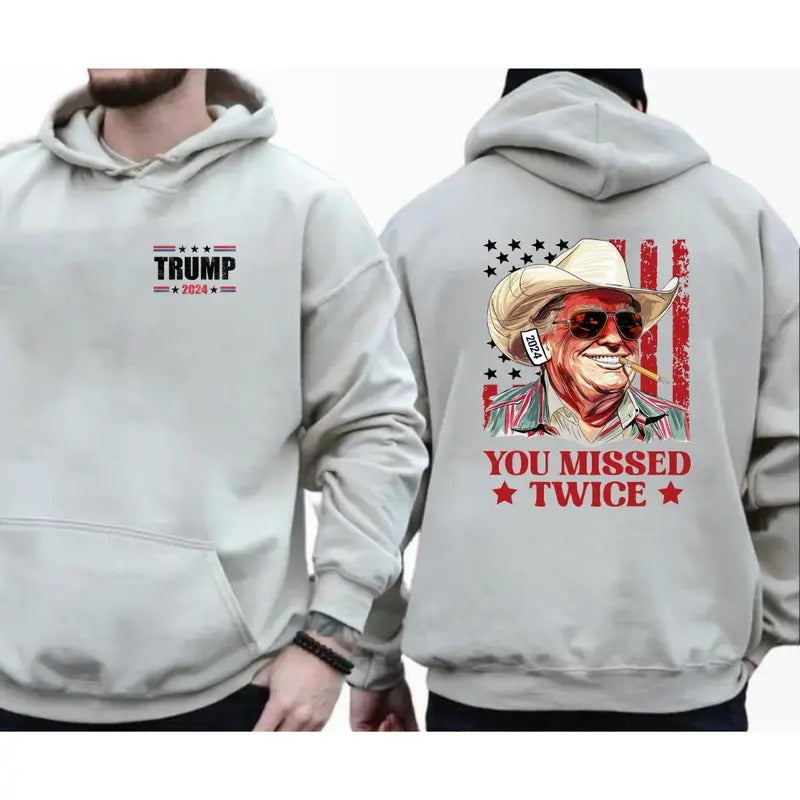 You Missed Twice Trump Western Cowboy Flag Back 2 - Adult & Kids T-Shirts, Sweatshirts & Hoodies apparel design preview 1