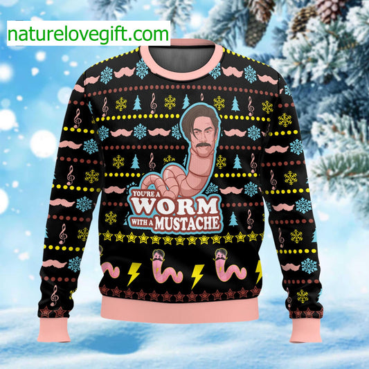 You’re A Worm With A Mustache Ugly Christmas Sweater - Holiday Gift product image