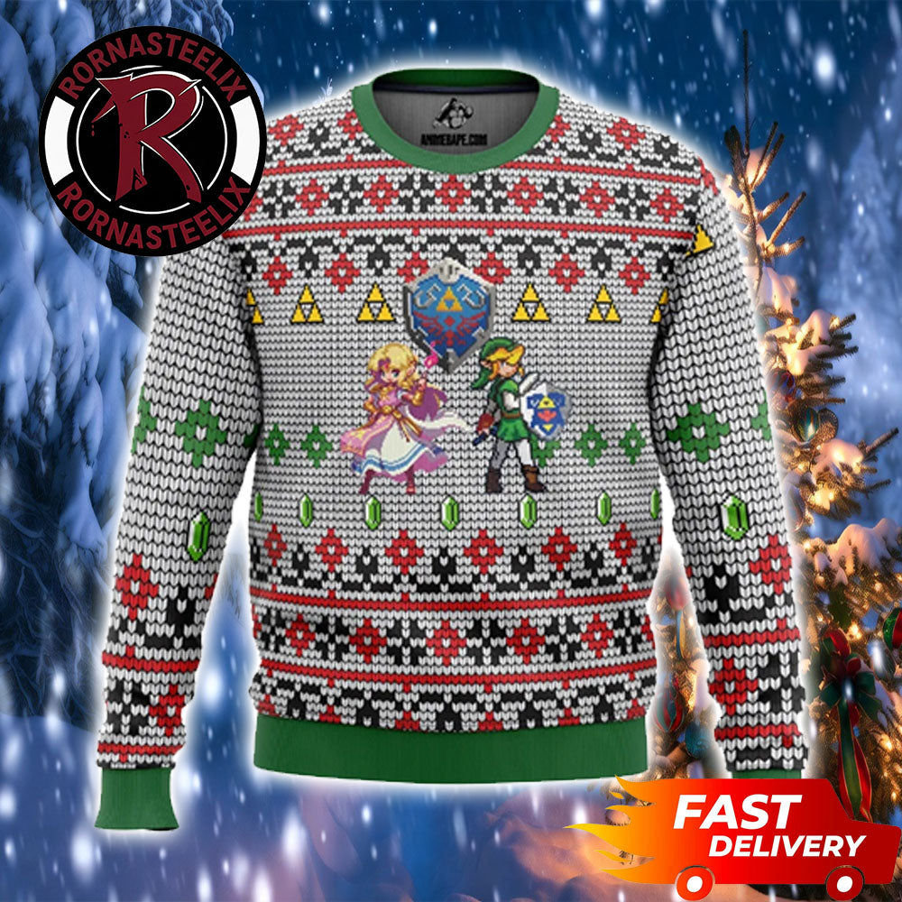 Zelda And Link Classic Pattern Christmas Legend Of Zelda Ugly Christmas Sweater - Holiday Gift product image