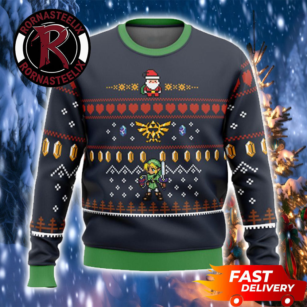 Zelda x Santa Claus Link 2D Adventure Game Legend Of Zelda Ugly Christmas Sweater - Holiday Gift product image