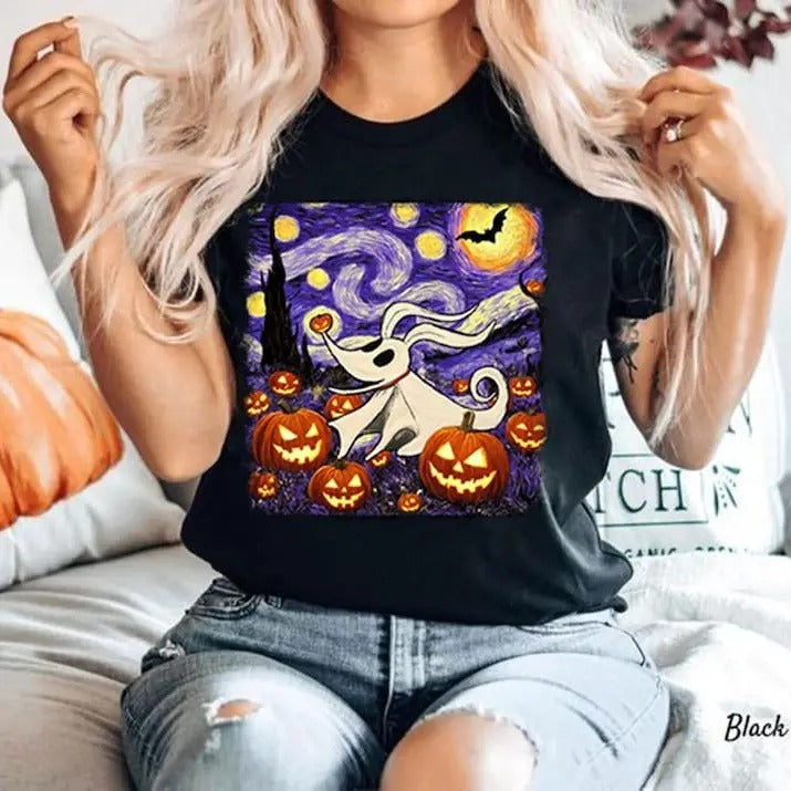 Zero Dog Halloween Starry Night Nightmare Before Land - Adult & Kids T-Shirts, Sweatshirts & Hoodies apparel design preview 1