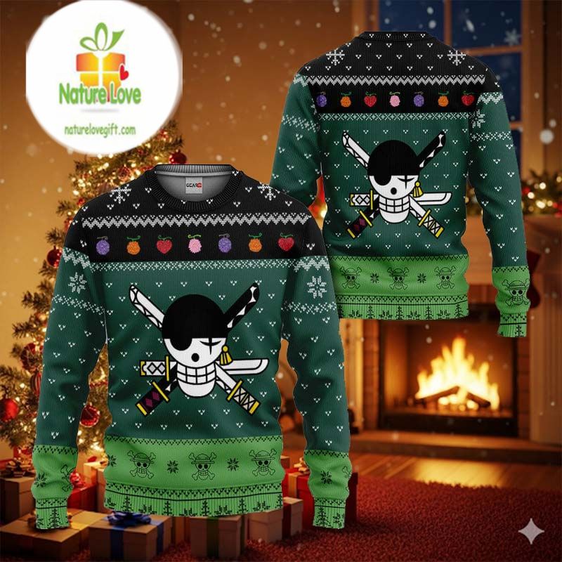 Zoro Anime Xmas Symbol One Piece Ugly Christmas Sweater - Holiday Gift product image