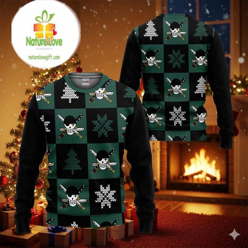 Zoro Roronoa Symbol One Piece Ugly Christmas Sweater - Holiday Gift product image