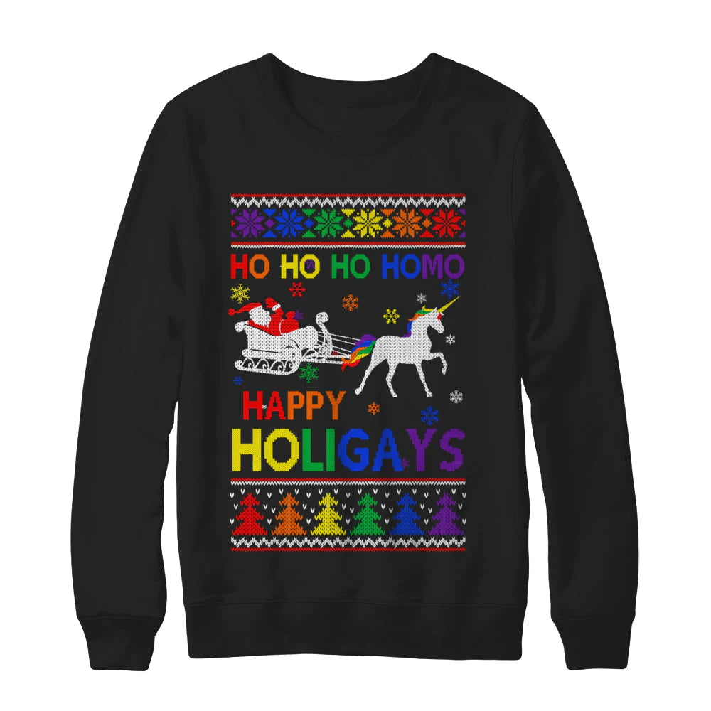 Ho ho ho santa riding unicorrn happy holigays lgbt Christmas Sweater - Holiday Gift product image 2