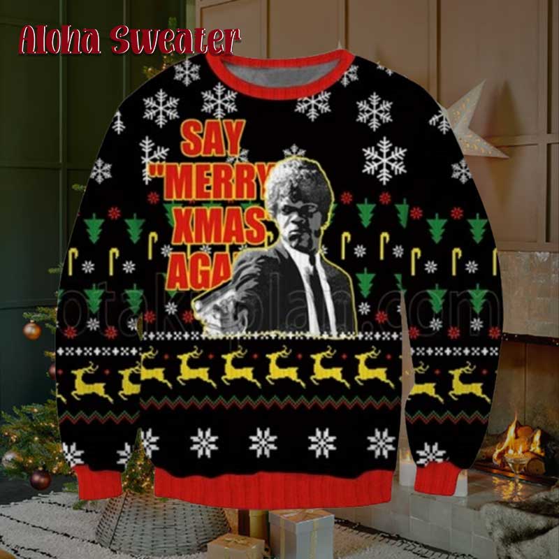 Say What Again John Pulp Fiction Ugly Christmas Sweater - Holiday Gift product image 5