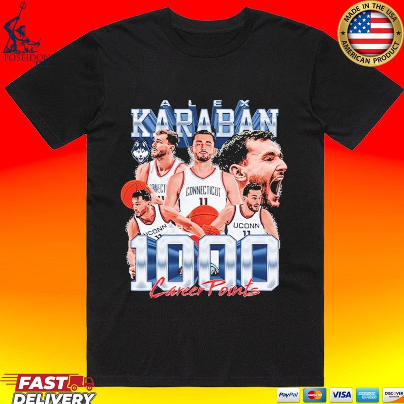 Alex Karaban 1000 Career Points UConn Huskies Men's - Adult & Kids T-Shirts, Sweatshirts & Hoodies apparel design preview 1