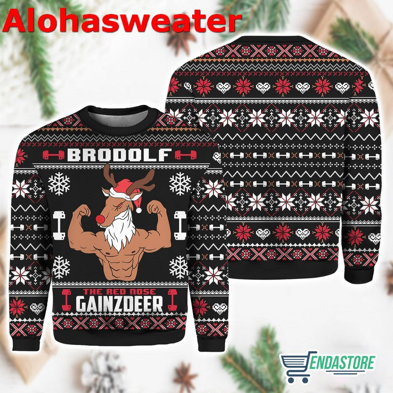 Animal Brodolf The Red Nose Gainzdeer Gym Ugly Christmas Sweater - Holiday Gift product image 3