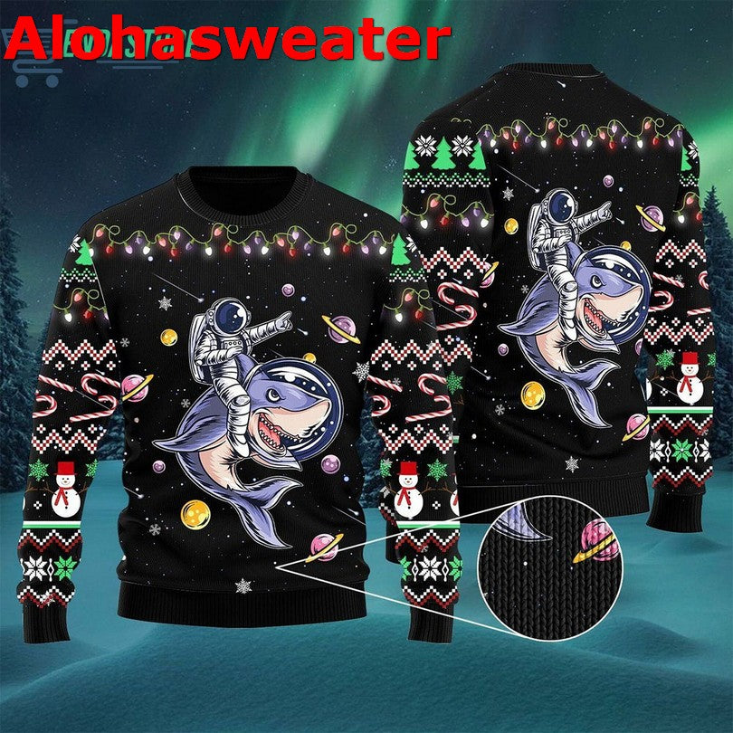 Astronauts ride a shark Ugly Christmas Sweater - Holiday Gift product image