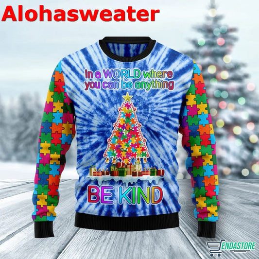 Autism Be Kind Christmas Tree Ugly Christmas Sweater - Holiday Gift product image
