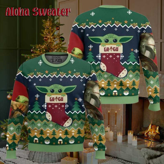Away On A Razorcrest Baby Yoda Grogu Ugly Christmas Sweater - Holiday Gift product image