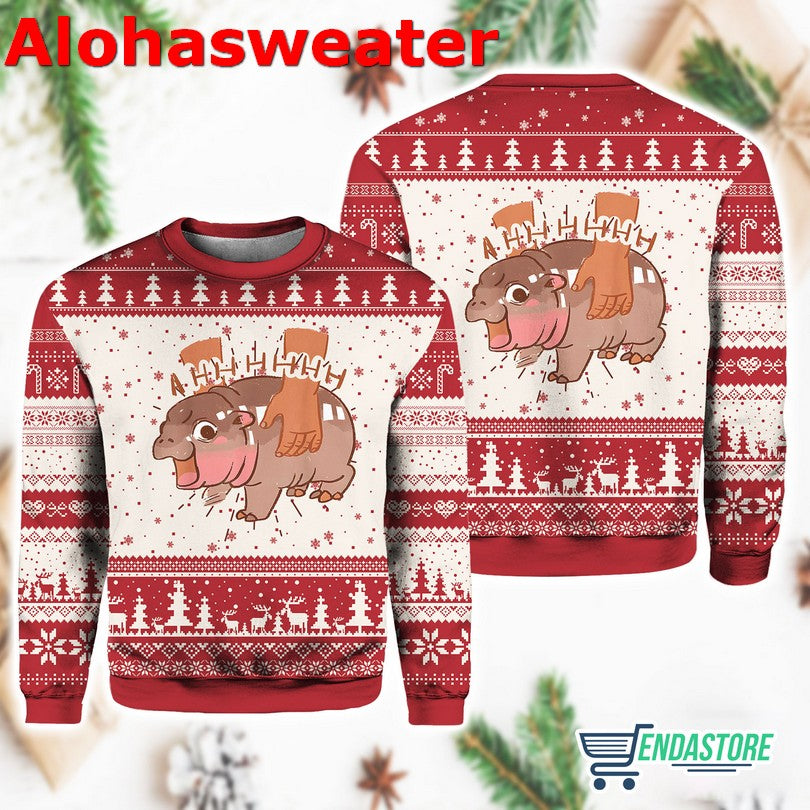 Baby Hippo Moo Deng Ugly Christmas Sweater - Holiday Gift product image 3