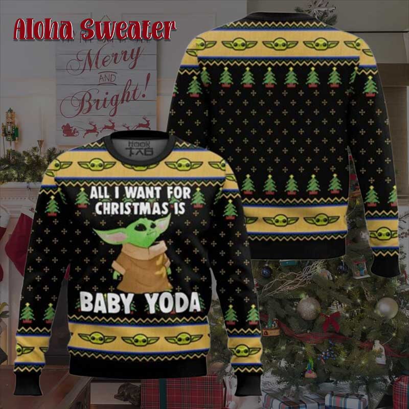 All I Want For Xmas Is Baby Yoda Mandalorion Ugly Christmas Sweater - Holiday Gift product image 2