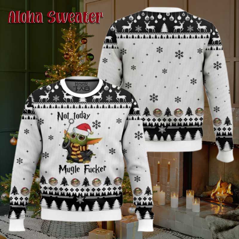 Away On A Razorcrest Baby Yoda Grogu Ugly Christmas Sweater - Holiday Gift product image 4