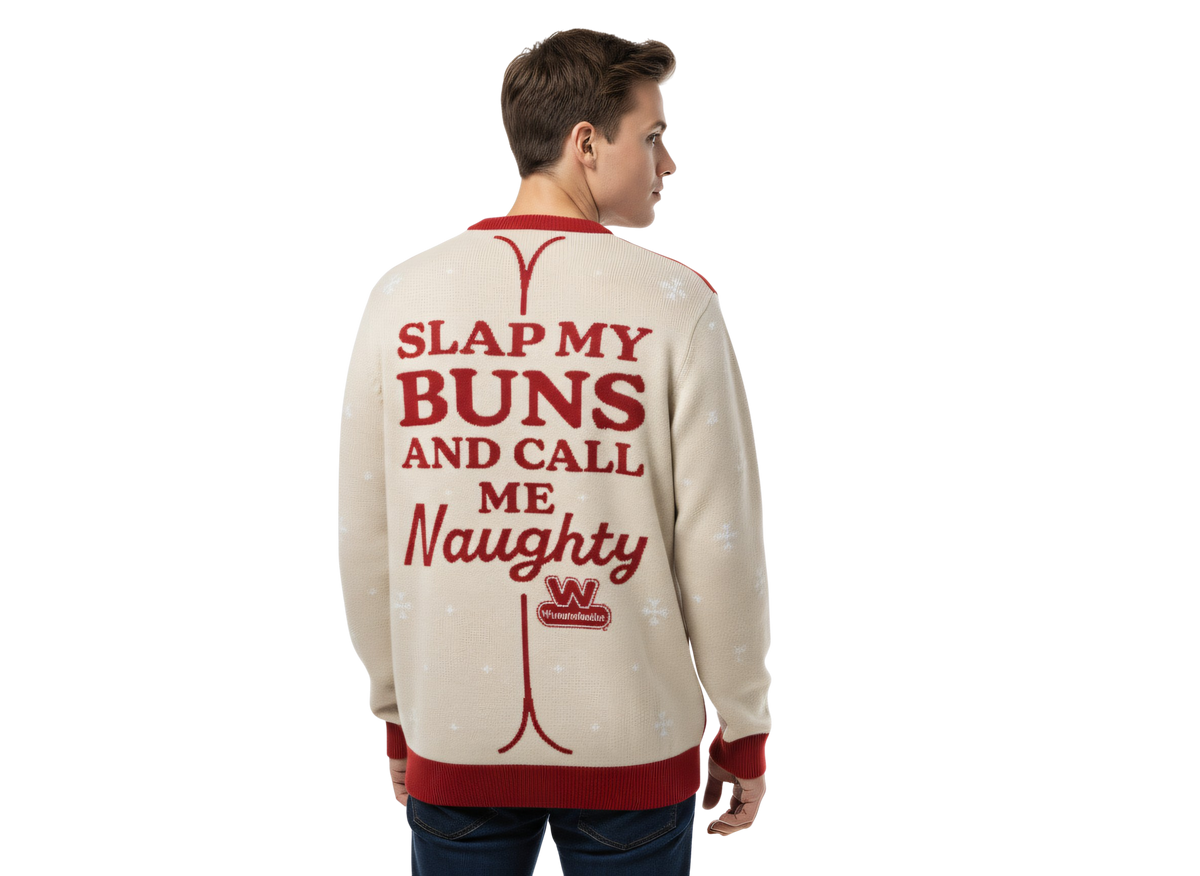 Wienerschnitzel Adult Unisex Slap My Buns Funny Hotdog Ugly Christmas Sweater - Holiday Gift product image 2