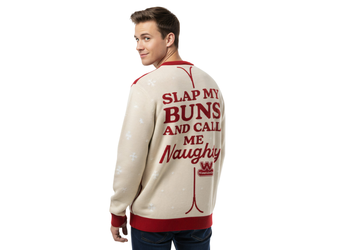Wienerschnitzel Adult Unisex Slap My Buns Funny Hotdog Ugly Christmas Sweater - Holiday Gift product image 4