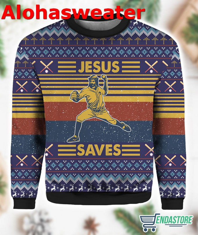 Baseball Jesus Save Christmas Sweater - Holiday Gift product image