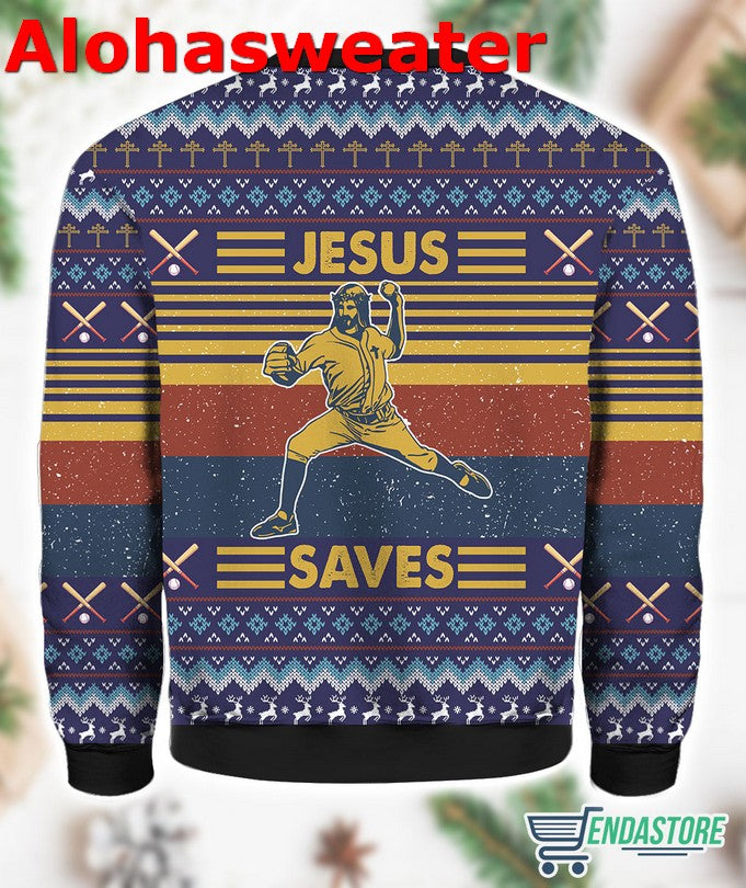 Baseball Jesus Save Christmas Sweater - Holiday Gift product image 2