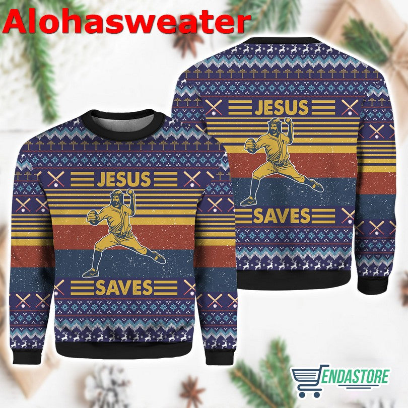 Baseball Jesus Save Christmas Sweater - Holiday Gift product image 3