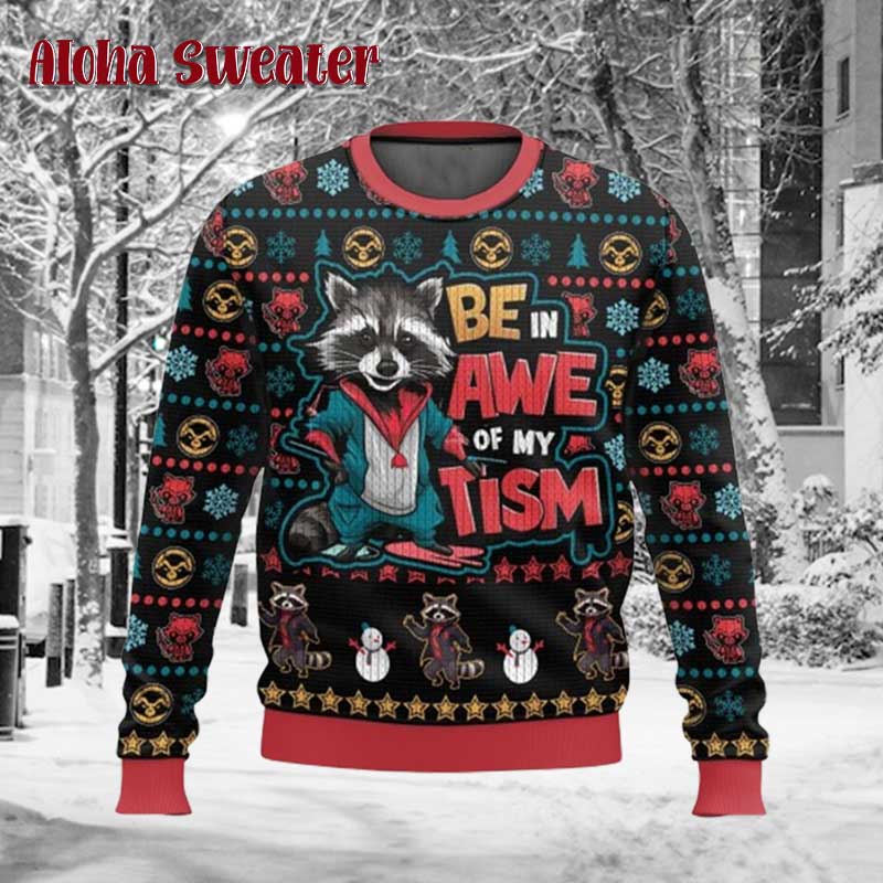 Starry Night Raccoon Meme Ugly Christmas Sweater - Holiday Gift product image 5