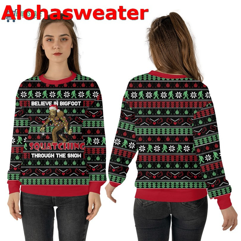Believe in bigfoot squatching through the snow Christmas Sweater - Holiday Gift product image 3
