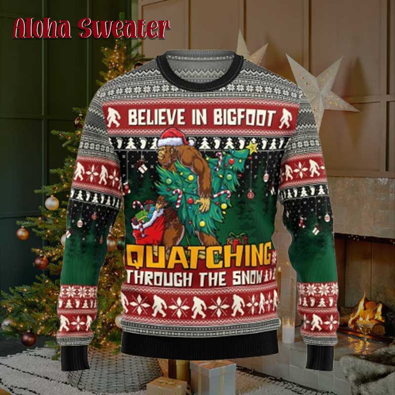 Bigfoot I Party With Sasquatch Ugly Christmas Sweater - Holiday Gift product image 3