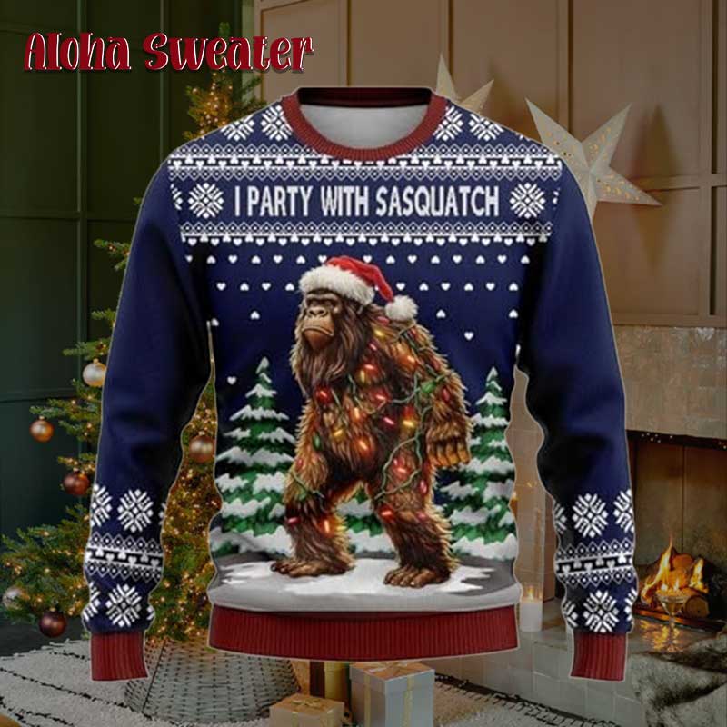 Believe In Bigfoot Through The Snow Ugly Christmas Sweater - Holiday Gift product image 2